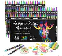 168Couleurs Feutre Acrylique Double Pointe 84Pcs Feutres Coloriage Adulte Stylos Acryliques Pointe Pinceau pour Bois Toile Verre