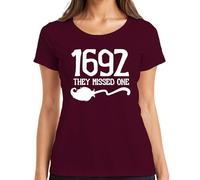 1692 Salem Hexe They Missed One T-shirt pour femme avec inscription humoristique de chasse aux sorcières, bordeaux, XXL