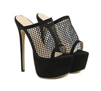 16CM / 6.29IN Talons Hauts pour Femmes Stilettos Sexy Mesh Slingback High Heels Dress Party High Heels,Noir,42 EU
