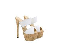 16CM Talon Aiguille Plate-Forme Chaussures À Talons Hauts Sexy À Bout Ouvert Discothèque Strip-Tease Catwalk Fête Grande Taille Sandales,Blanc,37 EU