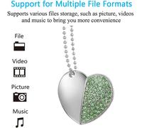 16GB/32GB/64GB/128GB Heart Shape USB 2.0 Flash Drive with Date Memory,Pendrive USB Flash Drive with Chain (Green Heart,64GB)