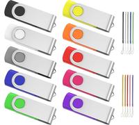 16GB USB Flash Drive Pack of 10, USB 2.0 Flash Drive 16GB Swivel Storage Disk with 10 Strings (10 Colours, 16GB)