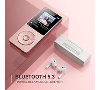 16Go MP3 Bluetooth 5.0 avec Boutons Tactiles et Écouteur, Lecteur de Musique Sport HiFi Écran 1.8'' avec Podomètre, Radio FM, Enregistrement Vocal, Carte TF Jusqu¿à 128Go(Non Incluse) - Or Rose