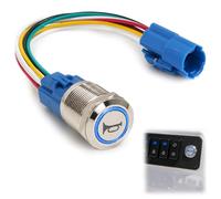 16mm Bouton-poussoir de klaxon momentané avec LED bleue, interrupteur 12V 5A/250VAC, interrupteur de réinitialisation en métal avec prise pré-câblée,pour voitures et camions,installation facile