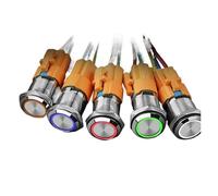 16mm Metal Access Control Button Switch Ring with LED Light Self Locking Car Switch Refitted 6v12v24v220v NWPNLXEA(High head face,16MM_0V)