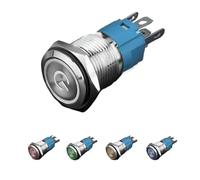 16mm Metal Power Button Switch Self Reset with Light Round Small Car Refitted with One Button Start, Silver NWPNLXEA(Green,220V)