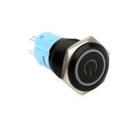 16mm Metal Push Button Aluminum Oxide Black Switch With Ring Power LED Light Momentary Latching locking Car Auto Lock NWPNLXEA(Blue LED,16MM_5V)