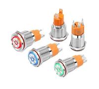 16mm Metal Self-locking Start Stop Button Switch LED Lamp Ring with Power Symbol High Current 10A NWPNLXEA(Blue,16MM_220V)