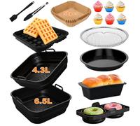 16pcs Accessoires Air Fryer pour COSORI 10,8 L/Cosori 3,8-6,4 L/Philips 4,2-6,2 L/Ninja AF180/Russell Hobbs, 23CM Moule Silicone Plat Airfryer Accessoires Pliable Réutilisable Sans BPA