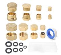 16Pcs Bouchon Fileté Hexagonaux en Laiton Set, 1/8" 1/4" 3/8" 1/2" Bouchon d'Obturation en Laiton, Tuyau avec Ruban de Plombier 8 Joints en Caoutchouc pour Eau Air