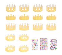 16pcs chapeaux de couronne de papier de fête d'or avec 111pcs autocollants de diamant de lettre de nombre coloré de paillettes super, chapeaux d'anniversaire de fournitures de fête pour les enfants