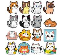 16Pcs chaussures à motif chaton Accessoire，Motif Chat de Dessin Animé d'Été Décoration de Chaussures pour Crocs，Breloque pour Sabots Sandales,pour Filles