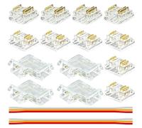 16pcs COB 3pin 10mm LED Connecteur Kit, 10pcs Transparent Bande à Fil Ruban 4pcs L-Shaped Raccord 2pcs 15cm Longue 22AWG Fils D'extension pour Corner Connection Strip, Soudure Sans Fente Bande