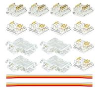 16pcs COB 3pin 10mm LED Connecteur Kit, 10pcs Transparent Bande à Fil Ruban 4pcs L-Shaped Raccord 2pcs 15cm Longue 22AWG Fils D'extension pour Corner Connection Strip, Soudure sans Fente Bande