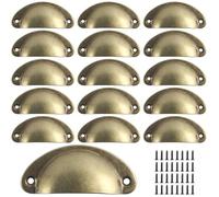 16pcs de Tasse Coquille,Poignées de Tirage de Tiroir Vintage,Poignées et Boutons de Porte de Placard de Cuisine-tréfilage de bronze