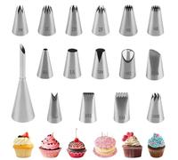 16pcs Douilles Pâtisserie Grandes Inox Professionnelles, Embouts pour Poche à Douille, Grandes Buses + 1 Douille à Choux, Accessoires Décoration Gâteaux Cupcakes Biscuits Glaçage