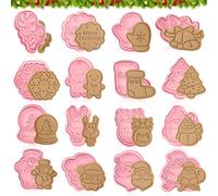 16Pcs Emporte Pièces Noël,Emporte-pièces 3D en plastique Cookies Sablés Noël Emporte Piece Emporte Piece Noel Moule Biscuit -Père Noël et autres mignon formes,pour Décoration de Biscuit (C)