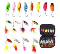 16Pcs Ensemble Leurres Pêche avec Boîte Rangement, Outils Cuillères à Truite 3g/3,5g/5,6g, Set Cuillers Appât Flottante Artificiels avec Pivotante, Kit Accessoires Appâts pour Brochet, Sandre, Perche