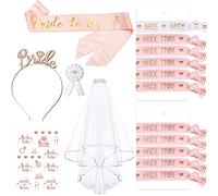 16PCS EVJF Accessoire, Enterrement de Vie de Jeune Fille Accessoire, Kit Bracelet EVJF avec 10 Bracelet, 1 Bracelet Future Mariée, Écharpe, Badge, Voile Mariée, Bandeau Diadème, Tatouage