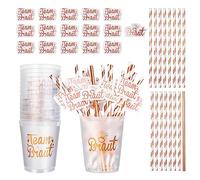 16Pcs EVJF Gobelets Bachelorette Party Accessoires Kit Pour Femmes, Or Rose Team Bride Tribe Tasses en Plastique Avec Paille Bride To be Autocollants Cadeau Pour Fête Enterrement de Vie de Jeune Fille