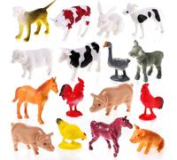 16pcs Figurines d'animaux de la ferme Simulation de poupées miniatures en plastique Lavable PVC -Figure de la grange -Set