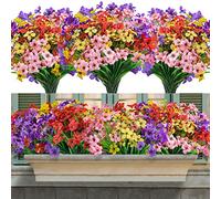 16Pcs Fleurs Artificielles Extérieures Fleur Artificiel en Plastique Résistantes aux UV Faux Fausse UV Resistant Plastic Bouquet Flowers Plantes Décoration Jardin Balcon Fenêtre Jardinière Cuisine