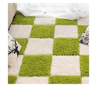 16Pcs Interlocking Foam Carpet,Shaggy Soft Foam Play Mat,Fluffy Area Rugs,Square Plush Puzzle Floor Tiles,Crawling Mats for Living Room Bedroom,12X12inch,Blue(Beige+Green)