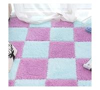 16Pcs Interlocking Foam Carpet,Shaggy Soft Foam Play Mat,Fluffy Area Rugs,Square Plush Puzzle Floor Tiles,Crawling Mats for Living Room Bedroom,12X12inch,Blue(Blue+Purple)