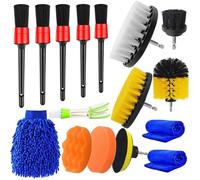 16Pcs Lot de Brosse Nettoyage Voiture,Pinceau Detailing Auto,Kit de Brosse Nettoyage Voiture Interieur Exterieur,Perceuse Électrique