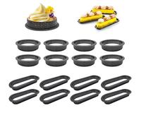 16PCS Moule à Gateau Perforé Rond/Carré, Résistance aux hautes températures 180-365°, DIY Tartelette Mousse Cercle, Ovale Perforé