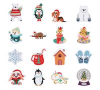 16pcs Patchs Thermocollants sur le Thème de l'Hiver, Motif Renne Flocon de Neige Noël Brodés Patchs de Réparation d'Animaux Mignons Accessoires de Bricolage pour Vêtements Vestes