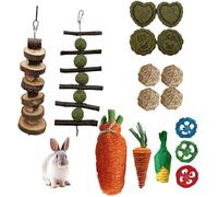 16PCS Set de Jouets à Mâcher pour Rongeurs, Friandises pour Bunny et Balle Timothy Jouets en Bâton de Foin Pour Lapin Bunny Cochon d'Inde Chinchilla Hamster