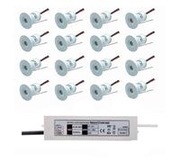 16PCS Spot Encastrable LED Exterieur - Lampe Jardin Enterré, Mini Spot De Plafond LED 1W, Spot Intégré LED 12V, 15mm Encastré Dimmable Spot Light, Pour Escalier, Placard, Couloir, Vitrine(White,120 de