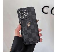 (16Pro, Black square) Suitable for iPhone series, this retro card holder case is a luxury and trendy protective cover for your iPhone.