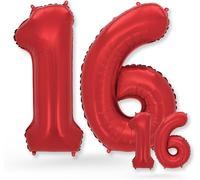 16Th Birthday Decoration Balloons - Pack Of 2 - Number 16 Balloons In Red - 16Th Birthday Decoration For Women Or Men - Helium Inflatable - Happy Birthday Decoration - Red Number 16