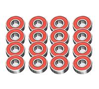 16x 608RS Roulements de roue en métal rouge pour patins et skateboard - Classé ABEC 9 - Skateboards, patins à roues alignées et à roulettes, roues de scooter et de longboard