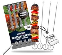 16x brochettes de shish kebab 22 cm en acier inoxydable - longues brochettes de viande - brochettes de grillades haut de gamme,barbecue, grill (22cm - 16 pièces)