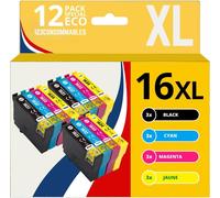 16XL-Pack de 12 Cartouches d'encre Compatible avec Epson Workforce WF-2750 WF-2760 WF-2660 WF-2650 WF-2630 WF-2540 WF-2530 WF-2510 WF-2010