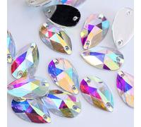 17*28mm 20 pièces Cristaux Rhinestones de couleur AB, pierres de résine plates à fond en forme de larme à coudre, décorations de cristaux Rhinestones appliqués pour robes Taille UniqueABS