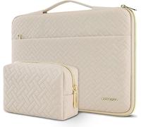 17.3 Inch Laptop Case for 17-17.3 Inch Dell Asus HP Chromebook Notebook, Golden Zip Protection Laptop Bag with Accessory Pouch, Beige Beige