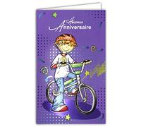 17-6033 Heureux ANNIVERSAIRE avec enveloppe blanche 12x19,5cm pour Jeune Garçon Sportif qui aime faire du vélo balade VTT BMX éclair étoiles Papier Brillant Gaufré en Relief Carte illustrée