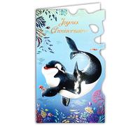 17-6045 Carte avec Enveloppe Joyeux Anniversaire pour Enfant Garçon Fille Animaux Marins Orque Poissons Aquarium Mer Océan Algues Coraux Illustration Jeunesse - Fabriqué en Europe