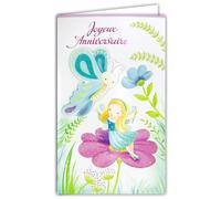 17-6051 Carte Porte-Billet avec Enveloppe Joyeux Anniversaire pour Enfant Petite Fille Fée Blonde Baguette Magique Ailes Fleurs Papillon Personnages Illustration Jeunesse - Fabriqué en Europe