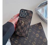 (17, Brown squares) Suitable for iPhone series, this retro card holder case is a luxury and trendy protective cover for your iPhone.