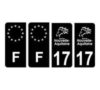 17 Charente Maritime logo noir autocollant plaque immatriculation auto sticker Lot de 4 Stickers - Angles : arrondis