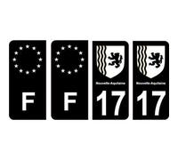 17 Charente Maritime noir autocollant plaque immatriculation auto sticker Lot de 4 Stickers - Angles : arrondis