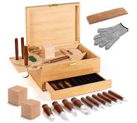 17 en 1 Kit de sculpture sur bois-Set d'outils de sculpture sur bois -Set de couteaux à découper le bois, Kit de couteaux à découper, avec grandes boîtes en bois pour l'artisanat(marron)