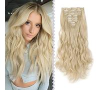 17" Extension à Clip 8 Bandes Ondulé Longue 18 Clips - Extensions Cheveux Clips Extension Synthétique - Clip in Hair Extensions - Blond Très Clair