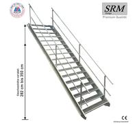 17 marches Escalier en acier avec garde-corps des deux côtés Largeur 90 cm Hauteur d'étage 282-350cm
