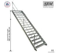 17 marches Escalier en acier avec garde-corps d'un côté Largeur 150 cm Hauteur d'étage 282-350cm